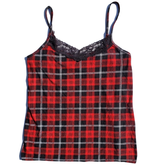 No Boundaries Tops - PLUS size alt plaid lace-trimmed tank